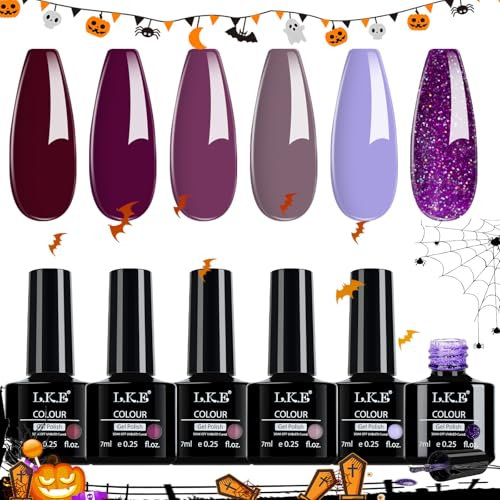 LKEE Nail Gel Polish- Pastel Nail Polishes Set 6 Dark purple Colors Gel Nail Polish Kit, Home DIY Nail Salon Christmas Nail Art Design Gift, 7 ml/0.25 oz