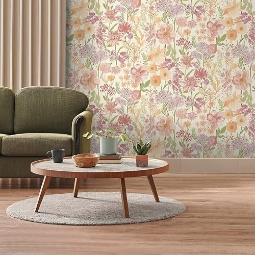 SOPHIE LAURENCE Wildflowers Wallpaper - Multicolored Floral Print on Cream, Washable and Wet Removable, Paste The Paper Application, Modern Style, 0.53m x 10.05m Roll for Any Room