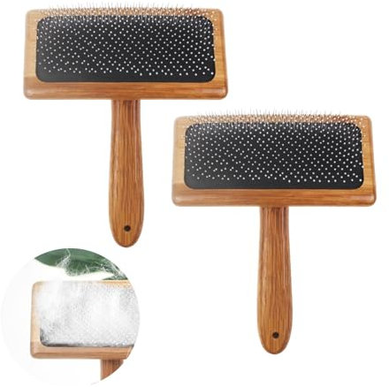 Bamyli 2PCS Bamboo Wood Air Cushion Needle Comb & Hand Carders for Craft Wool Needle Felting Tools with Solid Handle, Wood Carding Brushes