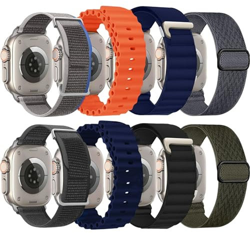omee 8 Pack Compatible with Apple Watch Ultra 2 Strap 49mm 45mm 44mm, Alpine Loop Nylon/Silicone Sport Loop/Trail Loop Band Adjustable Strap Designed for Ultra 2 Ultra Series 10 9 8 7 SE 6 5 4