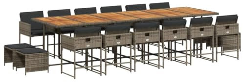 vidaXL 17-TLG. Garten-Essgruppe mit Kissen Grau Poly Rattan