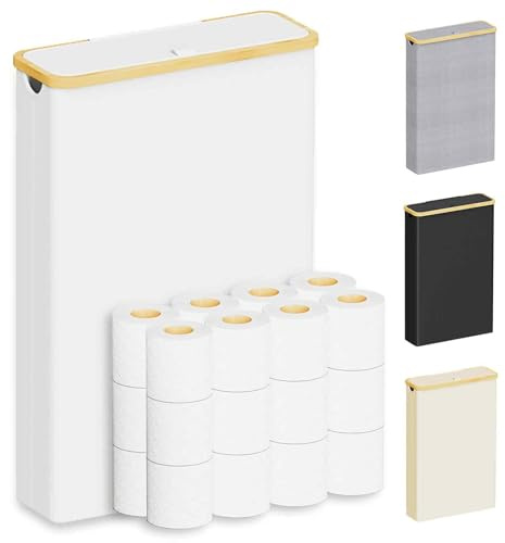 SpaceAid Extra Large Toilet Paper Storage with Lid, Hold up to 24 Regular Rolls or 18 Mega Rolls, Slim Toilet Paper Basket Holder Bin Container, Bathroom Accessories Organizer, White