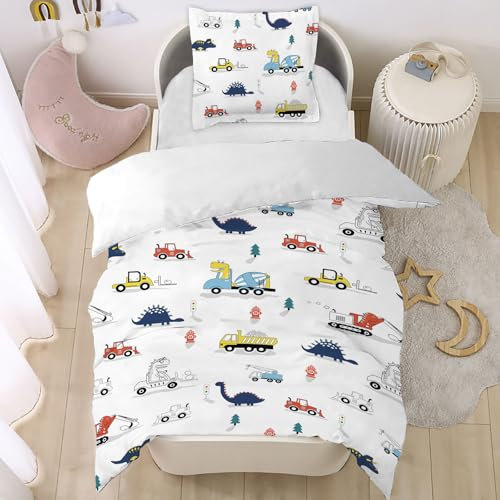 CINYE Dino Jungen Bettwäsche 135x200 Für Kinder 3D-Druck Dinosaurier Auto Traktor Bettbezug mit 1 Kissenbezug 80x80 cm Mikrofaser