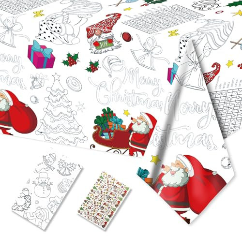 ParPix Ausmal Papiertischdecke Weihnachten 180 x 120 cm, Maltischdecke für Kinder,Ausmaltischdecke Kinder Weihnachts,DIY Tischdecke Papier für Weihnachten,Tischdecke zum Ausmalen Kinder Weihnachtsdeko