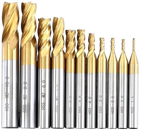 7Pcs/11Pcs 1.5-10mm Milling Cutter 4-Flutes Titanium Coated HSS End Mill Set CNC Router Bit For Wood Steel Milling(1.5-10mm(11pcs))