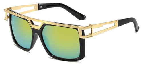 Modische Sonnenbrille mit großem Rahmen aus Metall mit zwei Strahlen für Herren, Sonnenschutz und Windschutz, Schwarzgold, Mercury, 145 x 151 x 51 mm