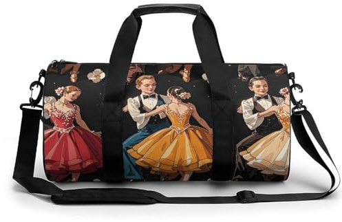 Sac de sport petit format avec motif drapeaux américains et brésiliens, sac de nuit avec compartiment à chaussures pour homme et femme, Petit motif de danse de salon, 17.7in/9in/9in, Art Déco