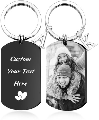 Easycosy Portachiavi Personalizzato con foto e Testo, Portachiave Personalizzati Doppio Lato con Incisione Laser per Uomo, Papà, Regali per Fidanzati
