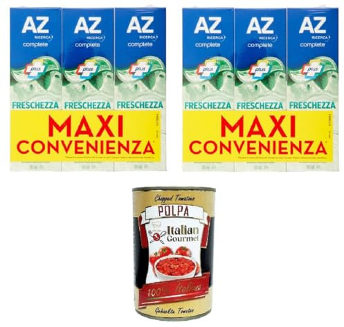 AZ Dentifricio Complete Plus Freschezza Delicata Menta Leggera Complete Plus Zahnpasta Zarte Frische Leichte Minze 6x65 ml+ Italian Gourmet polpa 400g