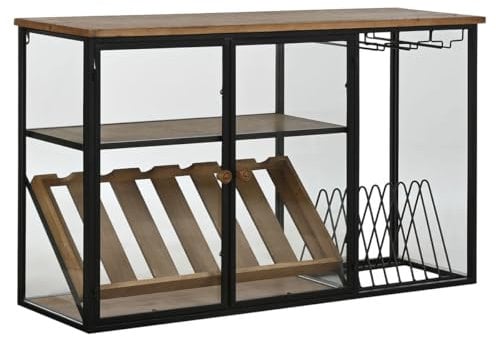 Home ESPRIT Weinregal, Schwarz, Naturholz, Metall, Glas, 102 x 32 x 60 cm