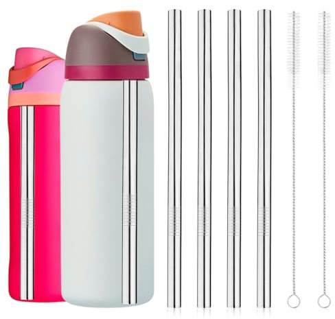 4pcs Water Bottle Straws for Owala 24oz 32oz, Stainless Steel Metal Straws Replacement with 2 Straw Cleaners Reusable Tumbler Straws Bottle Accessories Parts for Indoor Outdoor Sports Trips