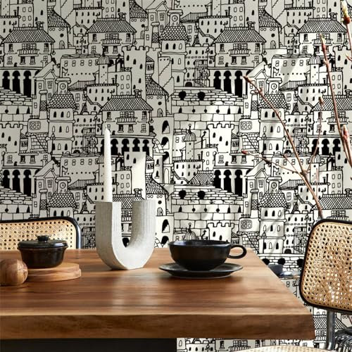 Wallpaper Black Grey House Sticky Back Plastic PVC Sticky Wallpaper Waterproof Furniture Peel and Stick Wallpaper Home Art Deco Wallpaper Self Adhesive Wallpaper 1P (38.6x100.6 cm)