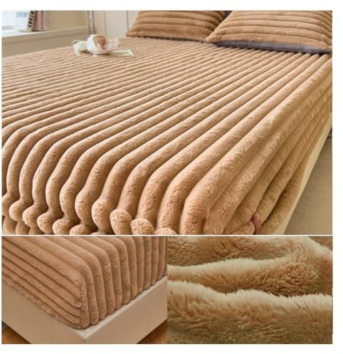 OREZAUQS Plüsch-Spannbettlaken, Einfarbig Weich Bequem Warme Flauschige Plüsch Spannbetttuch, Bettlaken mit Rundum Gummizug, Baumwolle Laken für Bett für alle Jahreszeiten (Braun 2,200 * 220 cm)