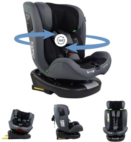 Mobiclinic®, Sitzerhöhung auto kinder, 360º drehbar, I-size regelung, Top tether, Gruppe 0/1/2/3, Max. 36 kg, Autositz, Pandafix, 0-12 Jahre, 5-punkt-gurt, Verstellbar, In 3 positionen (Schwarz)