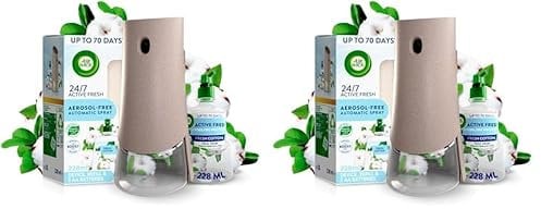 Airwick Aerosol-Free Automatic Air Freshener Spray Kit, Fresh Cotton, 1 Gadget & 1 Refill, 228ml (Pack of 2)