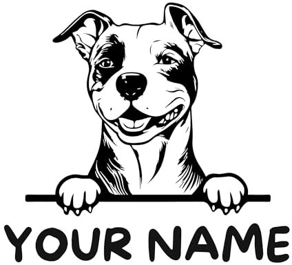 AMA SHOP Adesivo Prespaziato cane razza Amstaff personalizzato con nome |adatto per casco auto moto |CM.14