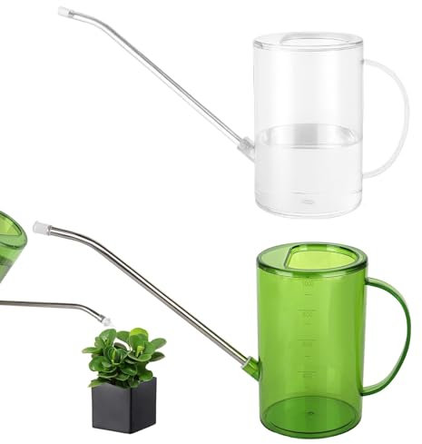NCCHDZSW 2 annaffiatoio per piante da interno, 1 l, in acciaio inox, con beccuccio lungo e scala, annaffiatoio per fiori, casa, esterno e giardino