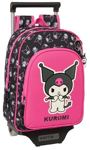 safta Kuromi Kinderrucksack mit Trolley 705, ideal für Kinder verschiedener Altersgruppen, bequem und vielseitig, Qualität und Widerstandsfähigkeit, 26 x 11 x 34 cm, Schwarz/Fuchsia, M, Lässig