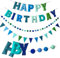 Vorbespanntes Happy Birthday Banner – Filzkugelgirlande – Happy Birthday Girlande, Regenbogen-Geburtstagsdekorationen, personalisiertes Schild für Partydekoration, Foto-Requisite (Blau mit Kugelfahnen