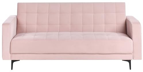 Beliani 3-Sitzer Schlafsofa Samt Pastell rosa gesteppt Metallgestell schwarz Aberdeen