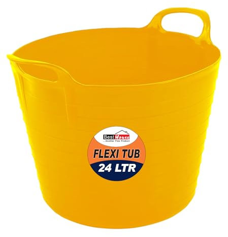 Best House | 1 Pc of Flexi Tub with Handles | 24 Litres | Yellow | Garden Tubs | Plastic Storage Container for Home, Washing, Garden Waste and DIY Projects - (Pack of 1)