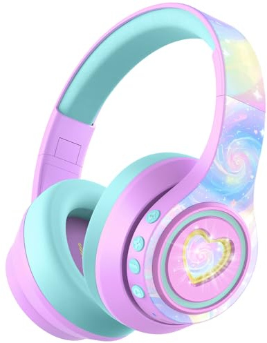 iClever Noise Cancelling Bluetooth Kopfhörer Kinder, LED-Beleuchtung, Bluetooth 6.0, Type-C-Schnellaufladung, 80dBA Sichere Lautstärke, 47 Stunden Spielzeit, Kopfhörer Kinder für Reisen iPad Tablet