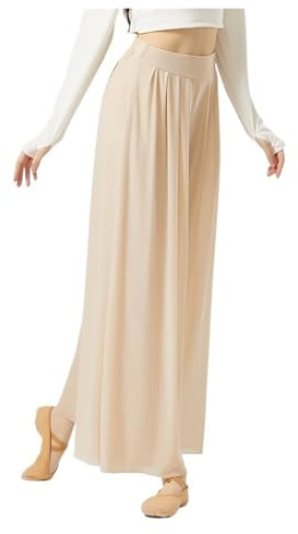 SHBHWS Pantalones de Baile Moderno de Malla con Pierna Ancha for Mujer, Pantalones de Cintura Alta for Ballet, Danza lírica clásica, Pantalones de Baile clásico(Beige,M)