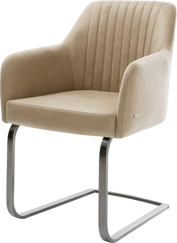 DELIFE Schwingstuhl Greg-Flex Freischwinger flach Graphit Mikrofaser Beige Vintage Taschenfederkern
