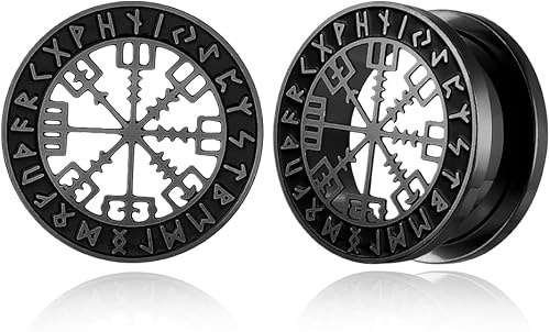 Twolobes 1 Paar niedliche Messgeräte mit nordischen Wikinger Rune Ohrtunneln Stecker 316 Edelstahl Ohrmasser Gewicht Sattel Stecker Hypoallergener Expander Piercing Körperschmuck für Frauen Männer