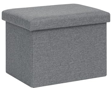Bonlife Aufbewahrungshocker, Klappbare Kleine Fußhocker mit Stauraum | Grau Leinen Stoff Fußstütze mit Stauraum,Spielzeugkiste,für Wohnzimmer,Schlafzimmer,Flur,Studentenwohnheim,42x32x32cm