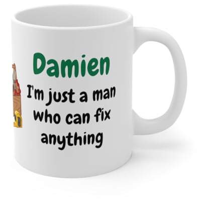 Personalised Handyman Coffee Mug, White Ceramic, Custom Name, I'm Just a Man Who Can Fix Anything Design, Gift for DIY Enthusiast