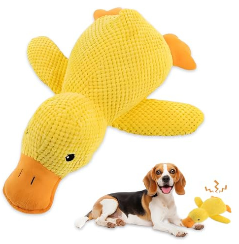 DYHNQE Hundespielzeug, Anti Stress Ente für Hunde Plüsch Soundspielzeug Hundespielzeug Quietschend Hund Kuscheltier Dog Toys für Kleine (Gelb 25 x 22cm)