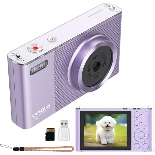 Digital Camera 4K 72MP with 2.8 LCD Screen,16X Digital Zoom, Compact Portable Vlogging Camera with 32GB SD Card for Beginner Photography. (Purple)