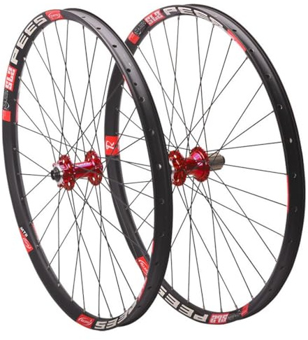 QHYRZE 26 27,5 29 Mountainbike Laufradsatz Scheibenbremse Fahrradlaufrad Boost MTB Laufrad Steckachse Vorne 15x110mm Hinten 12x148mm Felge 32H, Für 7-12s HG-Kassette(Red,27.5'')