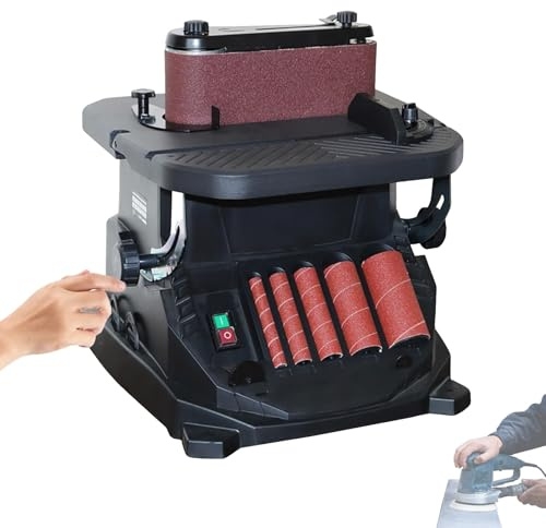 Vertical Oscillating Spindle Sander, 2 in 1 Woodworking Machine with 5 Sanding Sleeves, 450W Wood Sanding Tool, Workshop Equipment, for Curves Contours Detailed Workpieces