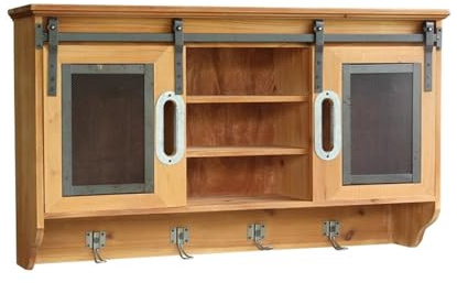 MYOLIO Rustikaler Wand-Aufbewahrungsorganizer – Schiebetürenschrank Mit Gitterwänden, Massivholzschrank Im Landhausstil for Küche/Flur