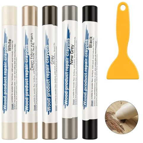 RDTOK Hartwachs Reparaturset für Holz, Parkett Reparaturset & Laminat Reparatursets, 5 Farben Holz Reparaturstift Set mit Spachtel, Möbel Kratzer Reparatur für Boden, Tisch, Türen, Holz, PVC