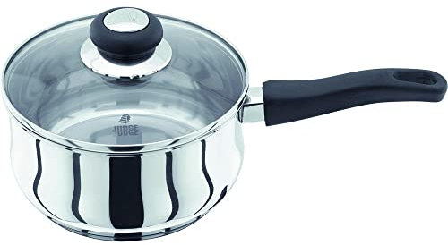 Judge Vista Stainless Steel Large Saucepan 18cm, 1.8L, Shatterproof Vented Glass Lid, Induction Ready, Oven Safe