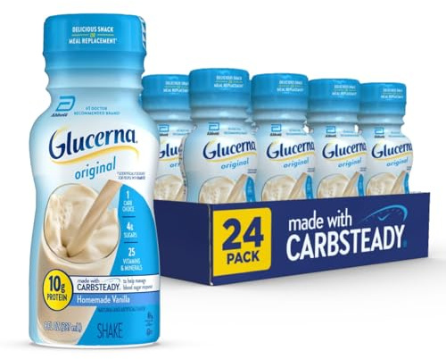 Glucerna Original Diabetes Care Shake, Homemade Vanilla, Diabetic Meal Replacement to Support Blood Sugar Management, 10g Protein, 180 Calories, Ready to Drink, 8-fl-oz Bottle, 24 Pack