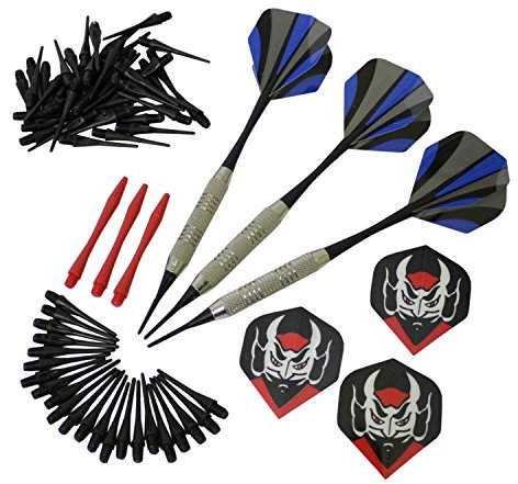 Carromco Softdart Set L – 3 Dartpfeile mit 100 Ersatzspitzen, 3 Extra Flights & 3 Ersatzschäften, 16 g Softdarts in Blau/Schwarz, Zubehör für elektronische Dartscheiben & E-Dart