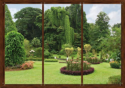 AG Design FTS 1314 Garten Fenster, Papier Fototapete - 360x254 cm - 4 teile, Papier, multicolor, 0,1 x 360 x 254 cm