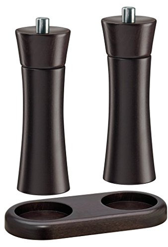 Zassenhaus Gewürzmühle & Pfeffermühle Frankfurt - Set mit Untersetzer, Buchenholz wenge, 18 cm, Keramikmahlwerk 6-fach einstellbar