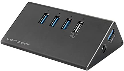 LC-Power LC-HUB-ALU-2B-4 USB 3.0 Hub | 3 USB-Ports | 1 Lade-Port | 5 Gbit/s Superspeed | Aluminium Gehäuse | Plug'n'Play