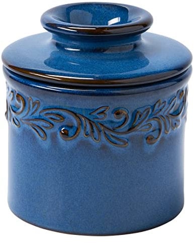 Butter Bell - The Original Butter Bell Crock by L Tremain, a Countertop French Ceramic Butter Dish Keeper for Spreadable Butter, Antique Collection, Denim Blue - Reactive Glaze Pottery