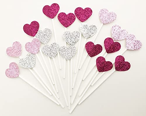AILEXI Handmade 20 Beads 3 Colors Pastel Glitter Embellishes First Cake Cupcake and Ice Cream - Pink Hearts