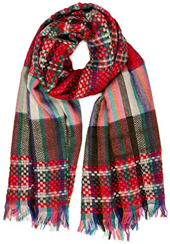 Caspar SC489 bunter Damen XXL Karo Streifen Schal, Farbe:rot, Größe:One Size