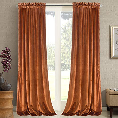 Roslynwood Home Velvet Vorhang 213,4 cm – robuste Vorhänge, energieeffizient, blockiert Lichtstangen, Taschen, Fensterabdeckungs-Set für Heimkino/Wohnzimmer, 52 B x 84 L, Orange, 2 Paneele