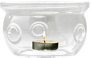 Macabolo Heat Resistant Teapot Warmer Base Clear Borosilicate Glass Round Shape Insulation Tea Light Portable Teapot Holder