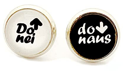 HAPPY CROWNS Edelstahl Ohrstecker silber rund 10 mm | Cabochon Ohrringe Do nei Do naus | Schmuck Unikate aus Deutschland | Nickelfreier Ohrschmuck | Handmade