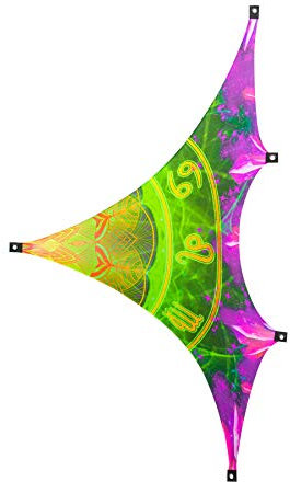 PSYWORK Schwarzlicht Segel Spandex | Dreieck M Zodiac Signs Green | 1,00 x 1,75m | UV-aktiv | Leuchtend | Wandtuch Wandbehang Stoff Neon Deko Party Tuch Tapestry Poster PSY Goa